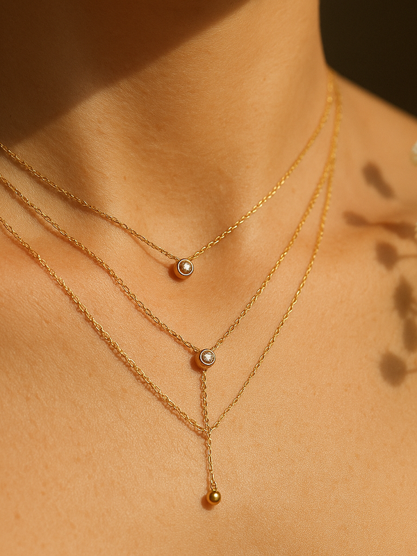 Gold Two-Layer Chain with Accent Stones & Dangling Charm