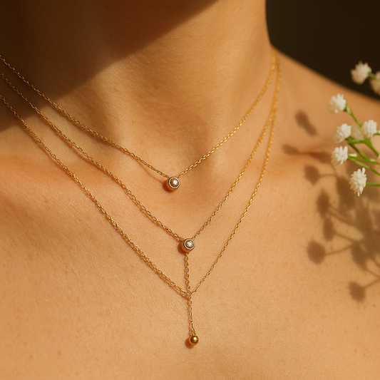 Gold Two-Layer Chain with Accent Stones & Dangling Charm