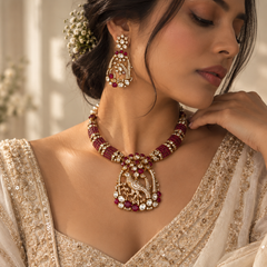 Mayurika Ruby Polki Necklace & Earrings Set