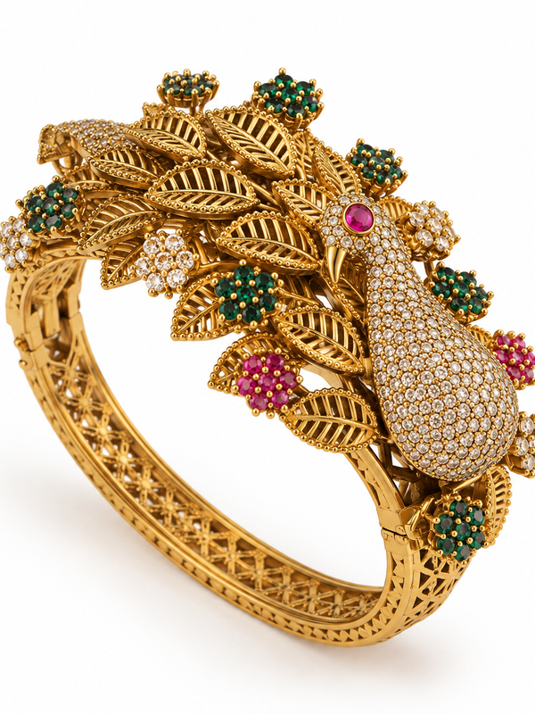 Mayur Pushpa Ruby Emerald Peacock Kada
