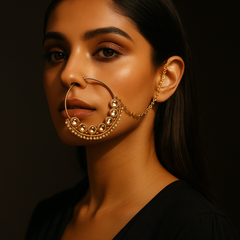 Kundan & Pearl Bridal Nath with Chain
