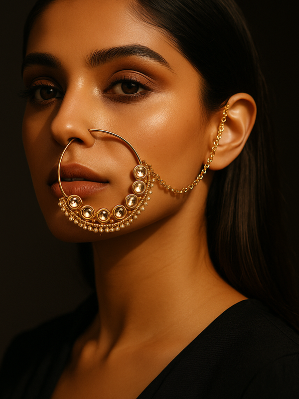 Kundan & Pearl Bridal Nath with Chain
