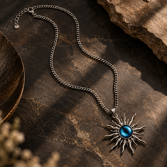 Astra Blue Sunburst Men's Pendant Chain