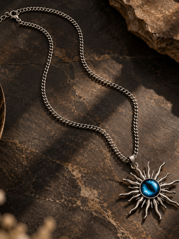 Astra Blue Sunburst Men's Pendant Chain