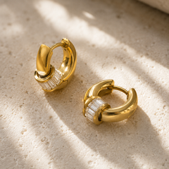 Halo Baguette Hoop Earrings