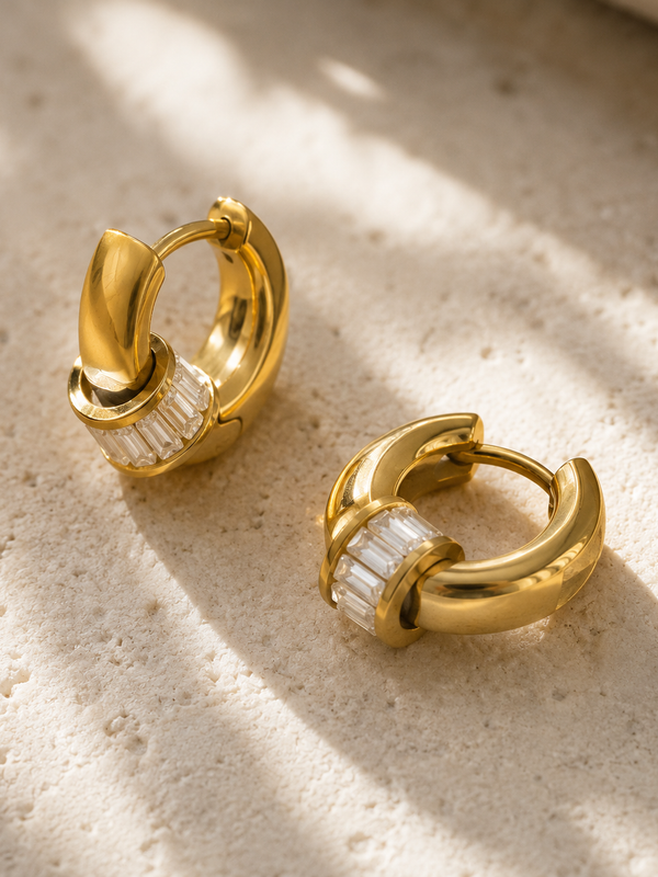 Halo Baguette Hoop Earrings