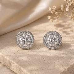Halo Solitaire Stud Earrings