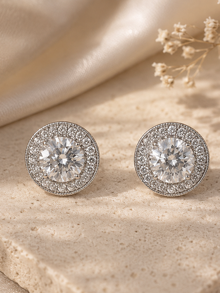 Halo Solitaire Stud Earrings