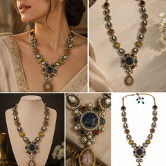 Nayab Navratna Necklace & Earrings Set