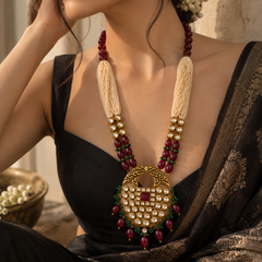 Meher Ruby & Emerald Polki Mala Necklace Set