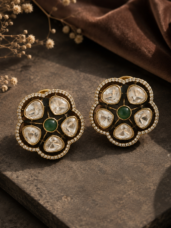 Meher Emerald Polki Studs