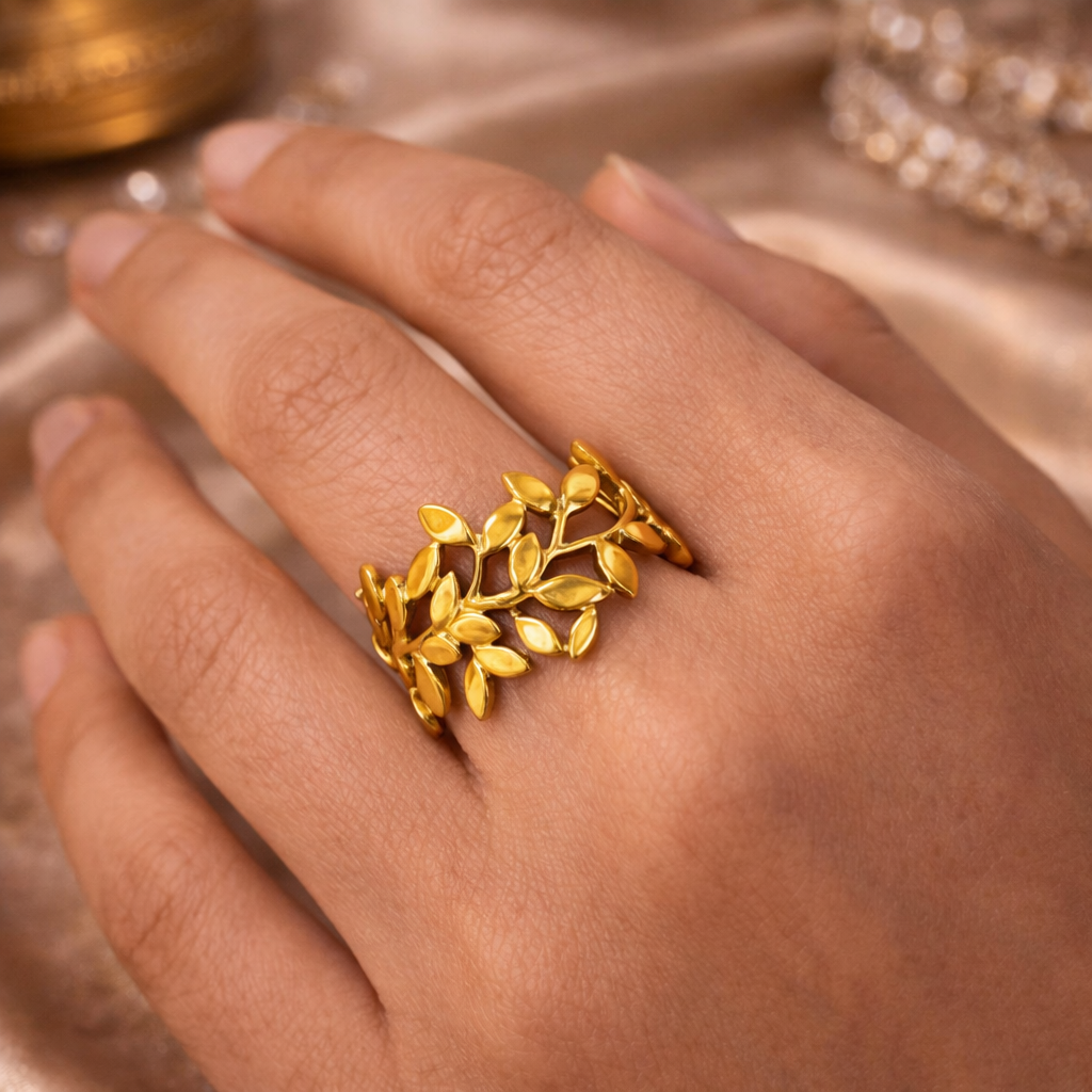 Golden Vine Leaf Ring