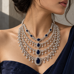 Neelara Sapphire Cascading Necklace & Earrings Set