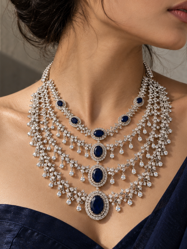 Neelara Sapphire Cascading Necklace & Earrings Set