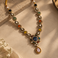 Nayab Navratna Necklace & Earrings Set