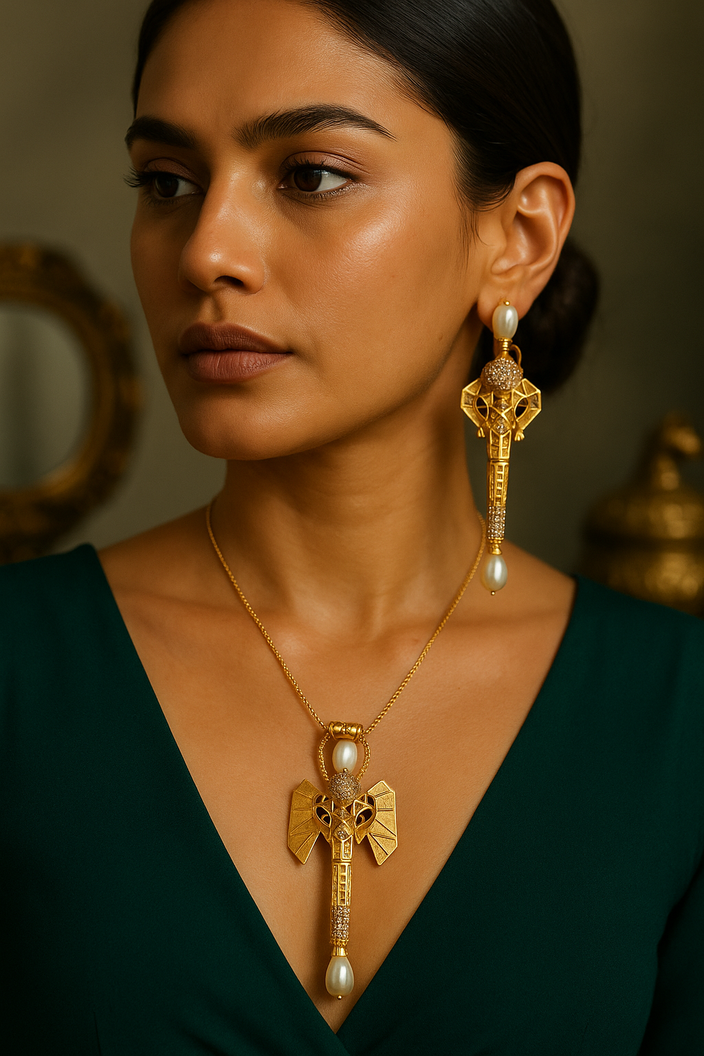 Elephant Pearl Necklace Set