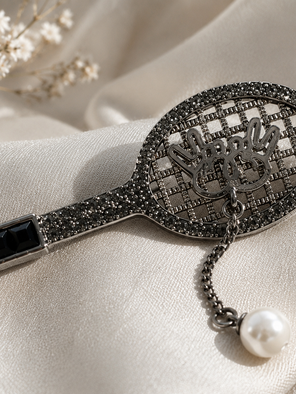 Noir Racket Pearl Brooch