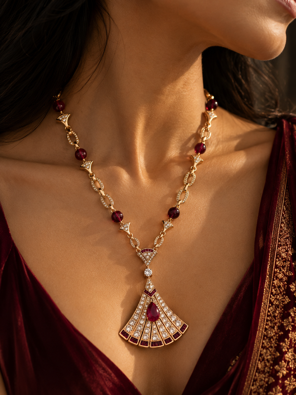 Riviera Ruby Art Deco Necklace & Earrings Set