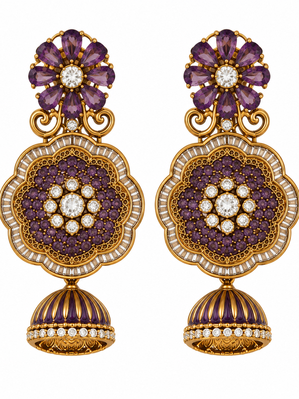 Meher Amethyst Floral Necklace & Jhumka Set