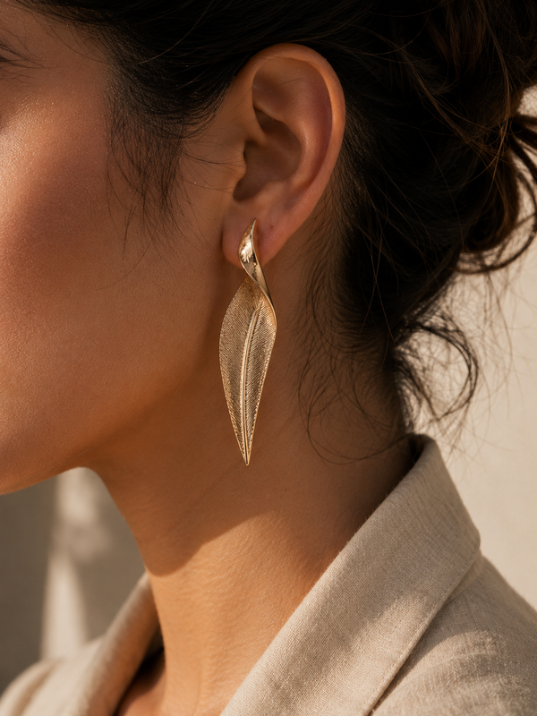 Elara Sculpted Leaf Earrings