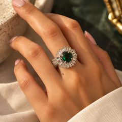 Zoya Emerald Halo Statement Ring