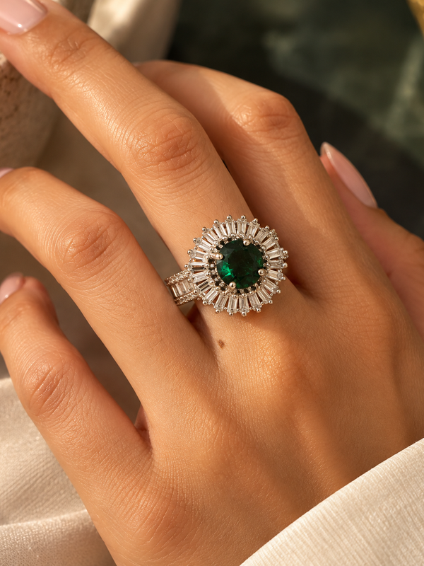 Zoya Emerald Halo Statement Ring