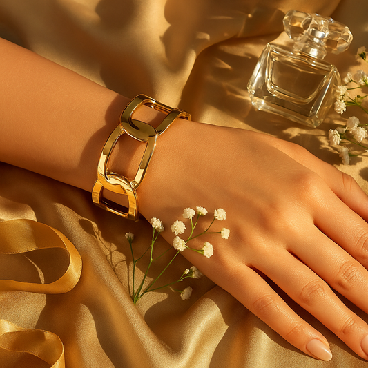 Gold Open Link Cuff Bracelet – Modern Cutout Design