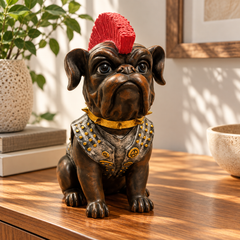 The Rebel Bulldog – Red Mohawk Sculpture