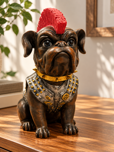 The Rebel Bulldog – Red Mohawk Sculpture
