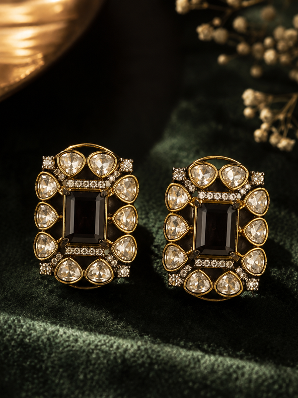 Noir Polki Frame Statement Studs