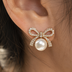 Colette Pearl Bow Stud Earrings