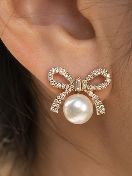 Colette Pearl Bow Stud Earrings