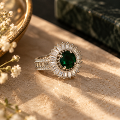 Zoya Emerald Halo Statement Ring