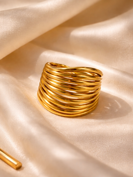 Golden Ripple Statement Ring