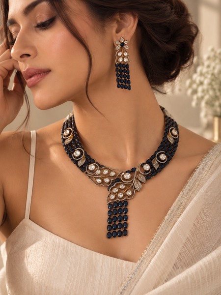 Neelanjali Sapphire Statement Necklace & Earrings Set