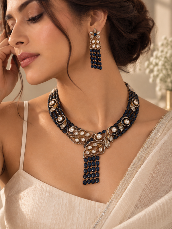 Neelanjali Sapphire Statement Necklace & Earrings Set