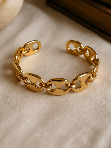 Golden Link Chain Cuff Bracelet