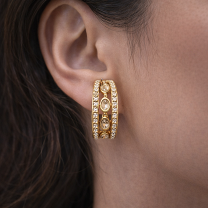 Classic Silver Hoop Earrings with Crystal Stud