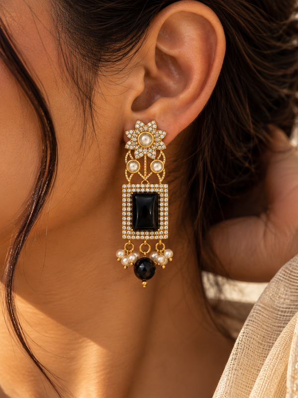 Noir Gul Earrings – Black Onyx-Inspired Statement Earrings