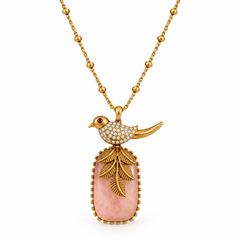 Gulnaar Bird & Blush Stone Pendant Necklace