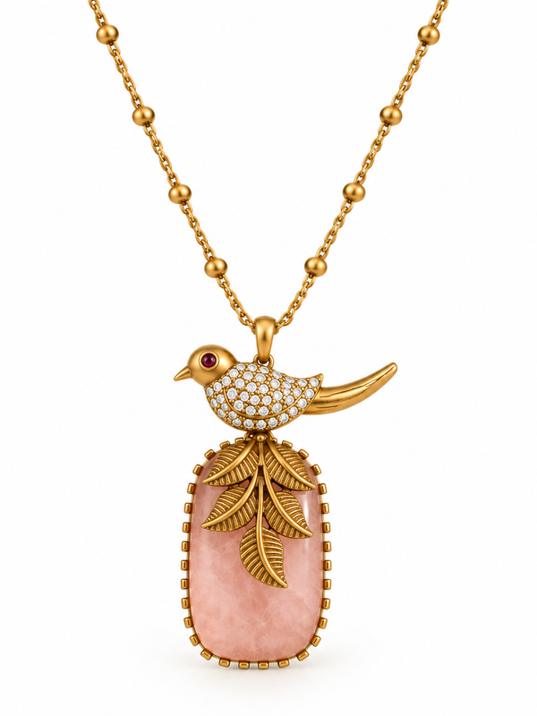 Gulnaar Bird & Blush Stone Pendant Necklace
