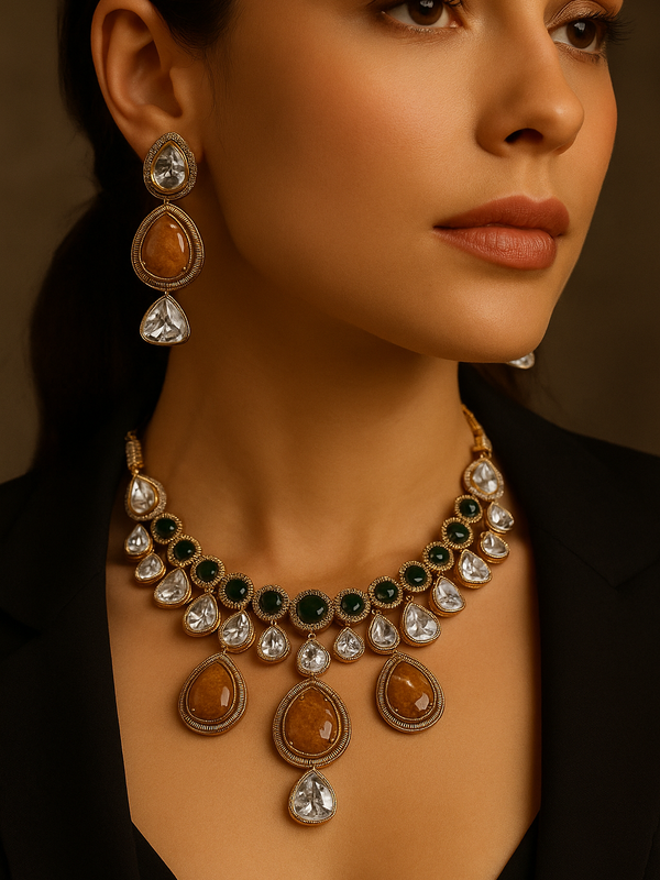Antique Amber Kundan Necklace Set