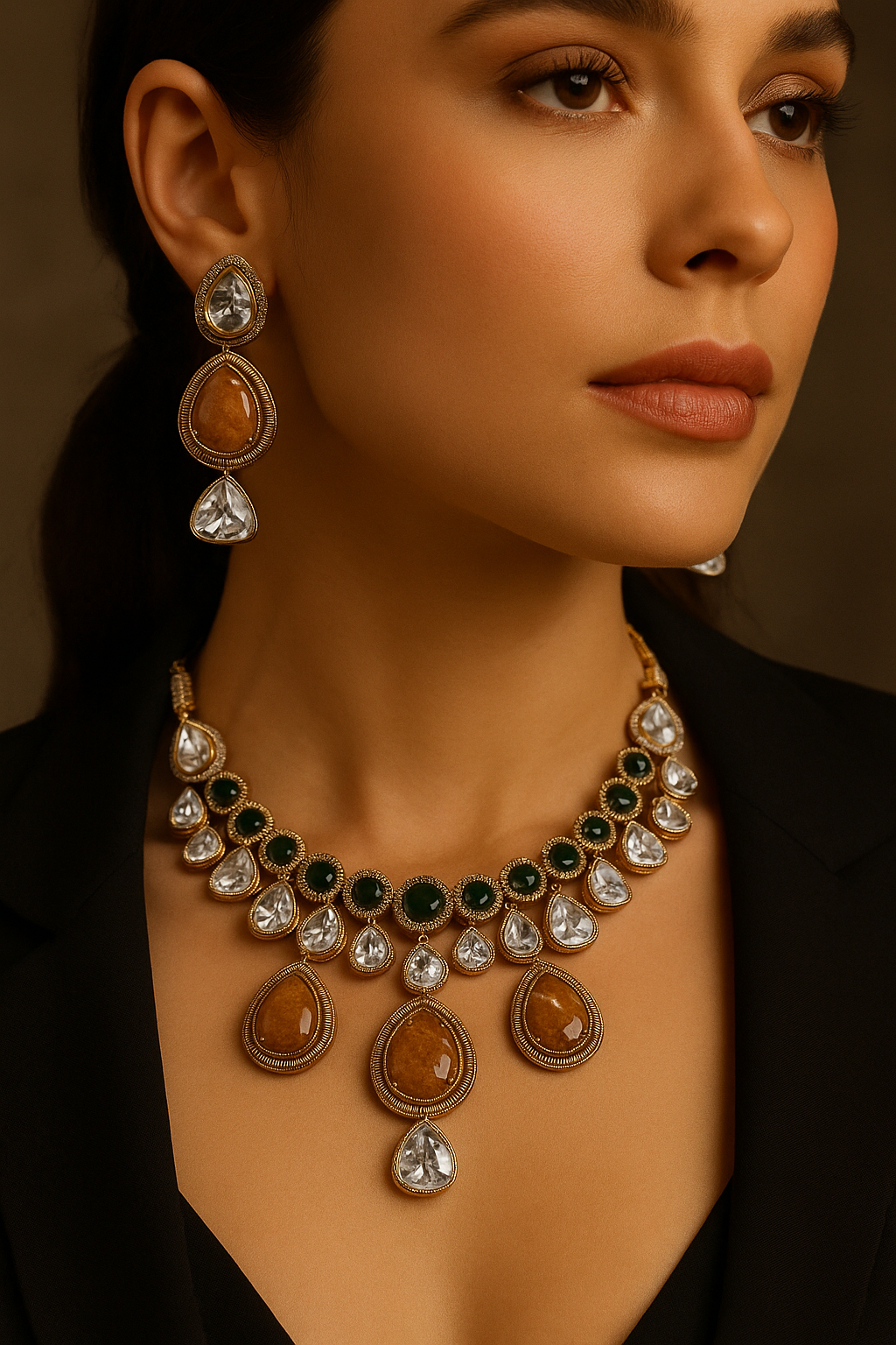 Antique Amber Kundan Necklace Set