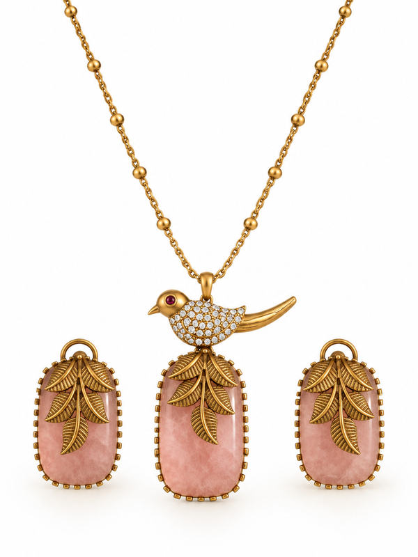 Gulnaar Bird & Blush Stone Pendant Necklace