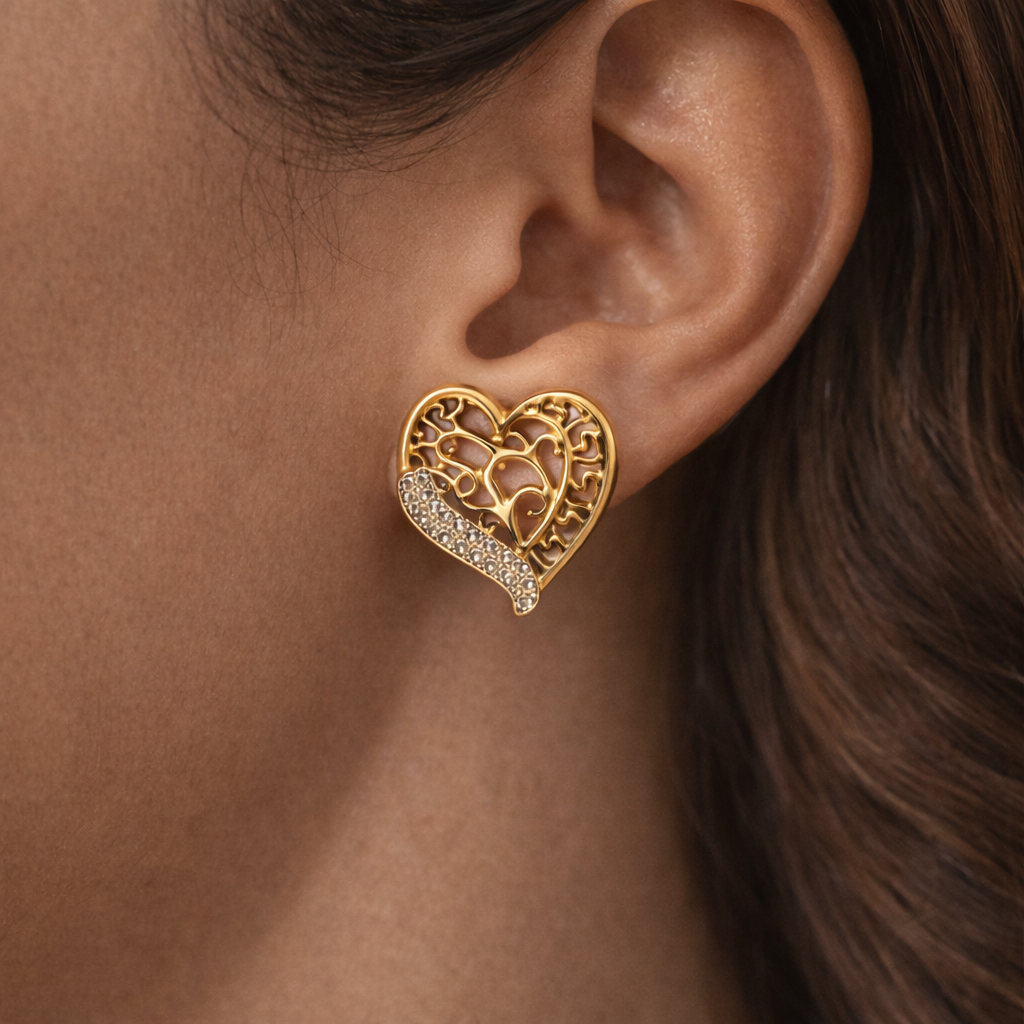 Eterna Filigree Heart Stud Earrings