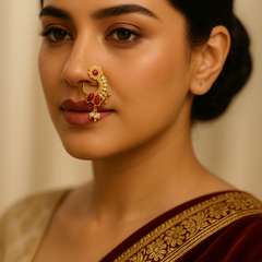 Floral Ruby & Pearl Maharashtrian Nath