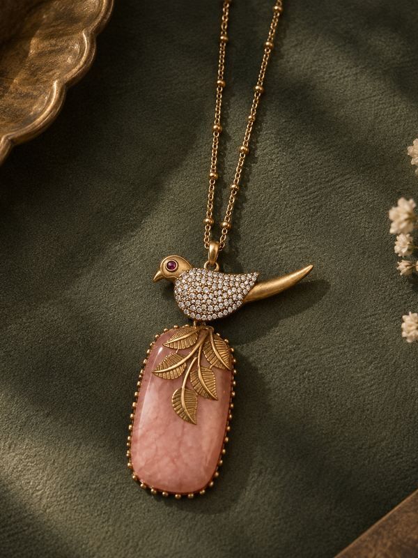 Gulnaar Bird & Blush Stone Pendant Necklace