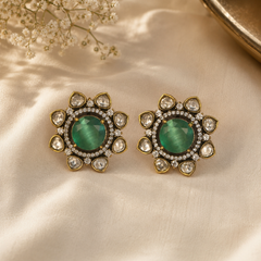 Mint Kundan Bloom Studs