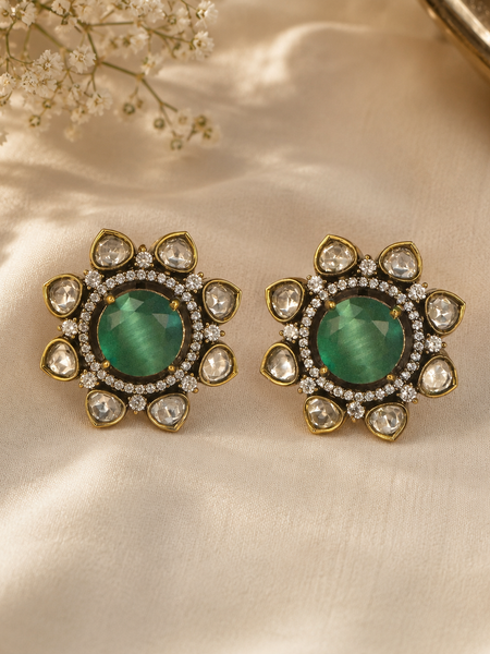 Mint Kundan Bloom Studs