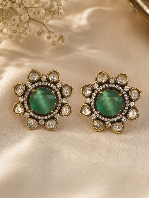 Mint Kundan Bloom Studs